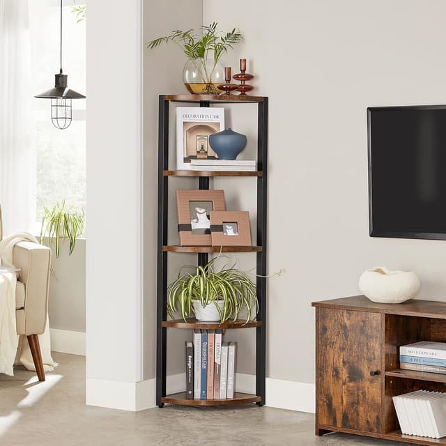 Detalle de VASAGLE Mensola angolare a 5 livelli LLS801B01 in stile industriale, per angoli e spazi extra in casa e ufficio