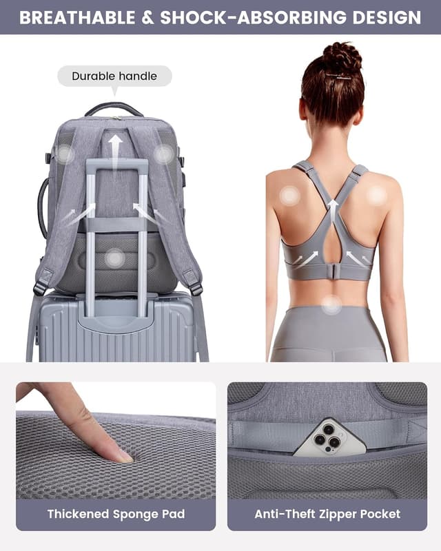 Detalle 2 de LOVEVOOK Damen Travel Backpack mit 17,3-Zoll-Laptopfach, 40L Handgepäck-Reiserucksack (wasserdicht, Weekender/Carry-on)