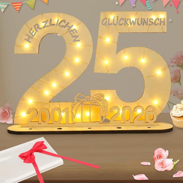 Detalle de Seutgjie Geschenk zum 25. Geburtstag (2001–2026) mit LED-Lichterkette und Holzschild