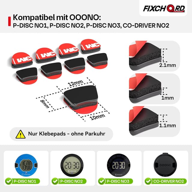 Detalle 2 de FIXCHORD Ersatz Klebepads 8 Stück für Parkscheibe