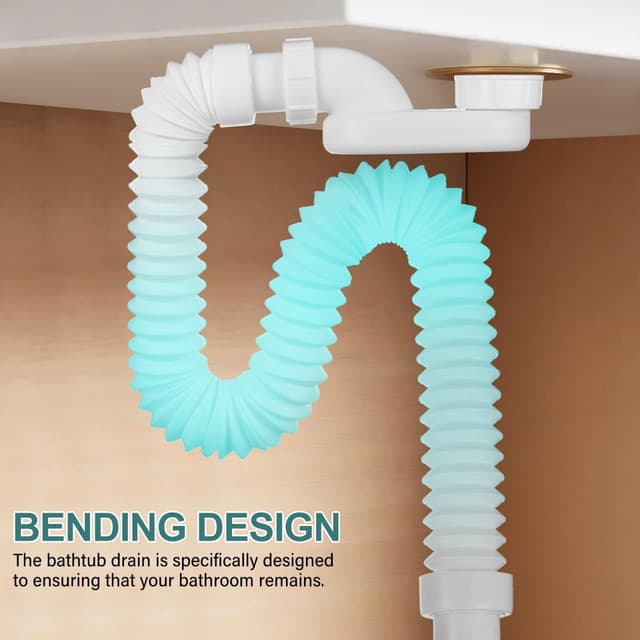 Detalle de HOMSFOU flexibles Wannenabfluss-Set für freistehende Badewannen (Ablaufrohr + Ablauf-Set)