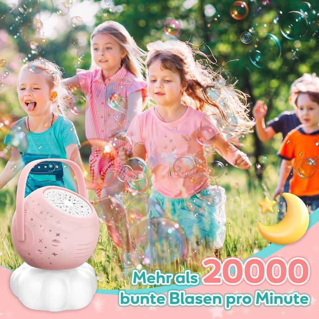 Detalle de cossy Seifenblasenmaschine – automatische, wiederaufladbare Bubble-Maschine für Kinder (mit Licht, bis 20.000+ Blasen/Min) in Rosa
