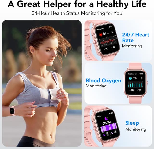 Detalle de Montre connectée Bluetooth 1,83" HD (IP68) – Autonomie annoncée 20 jours, cardio & sommeil, 112 modes sportifs, rose