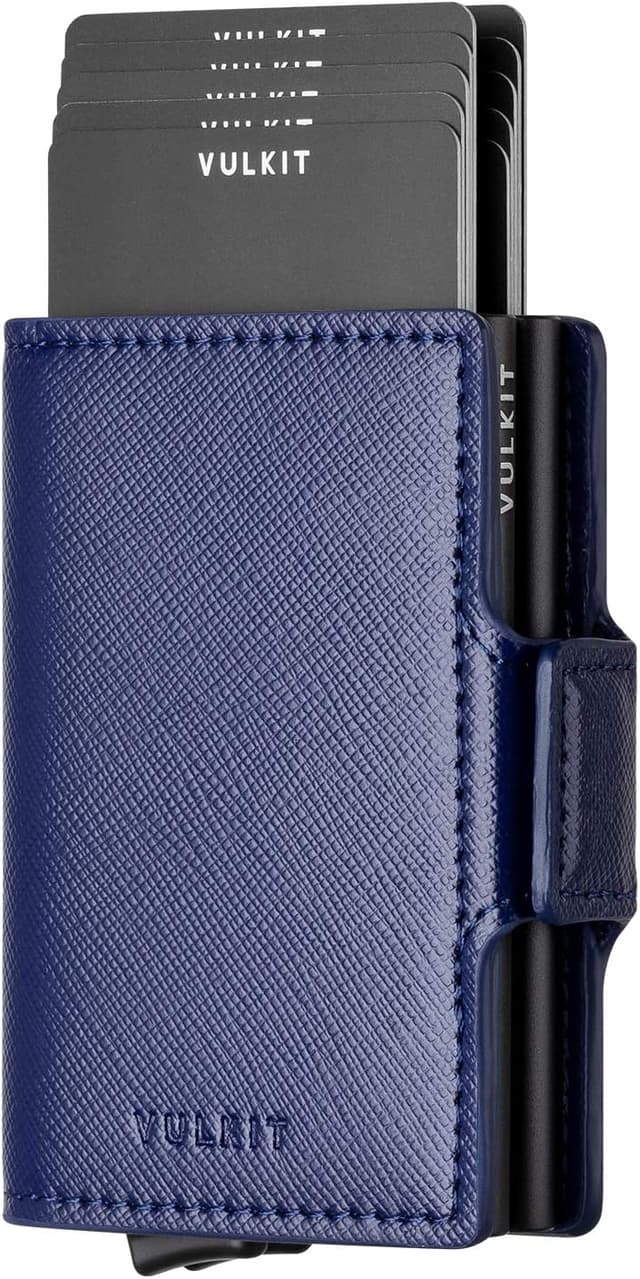 Detalle de VULKIT Double Credit Card Holder RFID Blocking Pop Up Metal Card Holder Leather Wallet with Magnetic Closure
