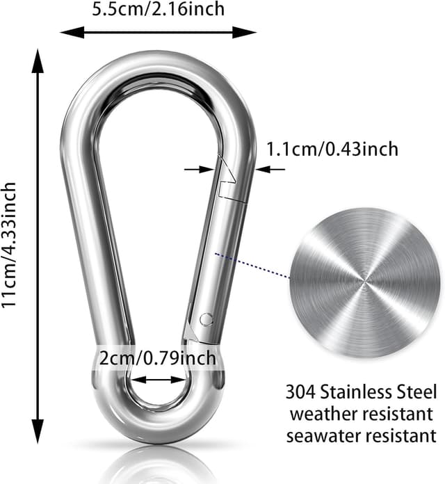 Detalle 2 de 2er Karabinerhaken-Set LISOPO aus Edelstahl 304 (11 x 110 mm) mit Schnappverschluss