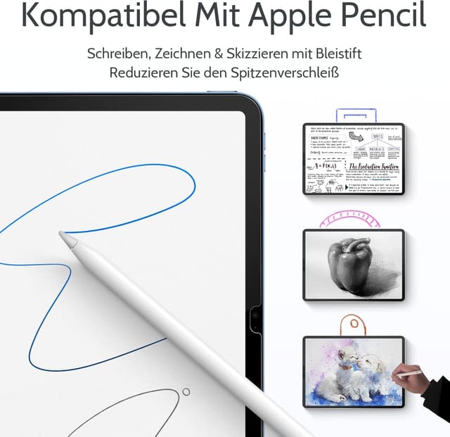 Detalle de 2er Set Papier-Schutzfolie für iPad 11. Gen. (A16) & iPad 10. Gen. (2022) – matte Screen Protector zum Zeichnen, Schreiben und Notizen