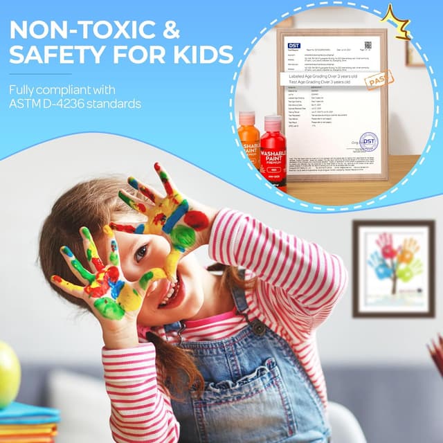 Detalle de Nicpro 12 Colours Washable Finger Paint Set (2 oz / 60 ml) – non-toxic finger paint for kids’ hands and feet