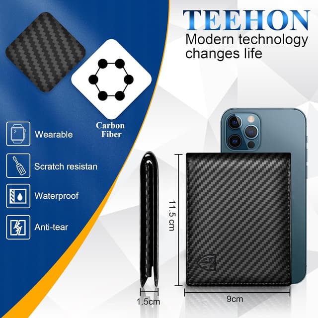 Thumbnail 4 de TEEHON Mens RFID Blocking Carbon Fibre Wallet