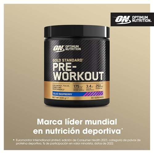 Detalle de Optimum Nutrition Gold Standard Pre-Entreno en polvo (frambuesa azul) 330 g, 30 servicios
