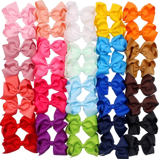 Detalle de CÉLLOT 40PCS 4.5-Inch Grosgrain Hair Bows for Girls with Alligator Clips (40PCS, 20 Pairs)