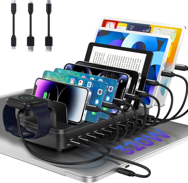 Detalle de MERGROLY 320W 10-Port Fast Charging Station