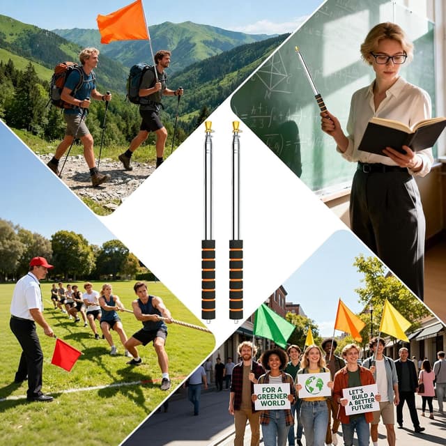 Thumbnail 6 de APXEL 9.8ft (300cm) telescopic handheld flag pole set with clips for tour guides and teaching