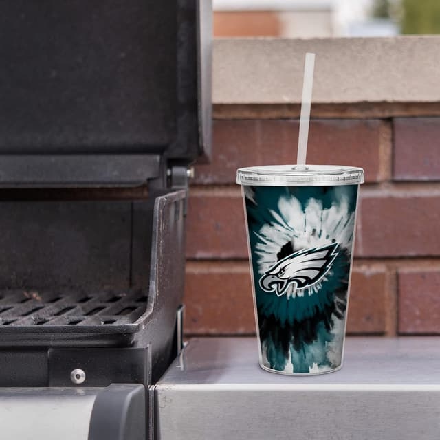Detalle de Rico Industries NFL Football Metallic Tie Dye 16oz Metallic Clear Tumbler with Straw
