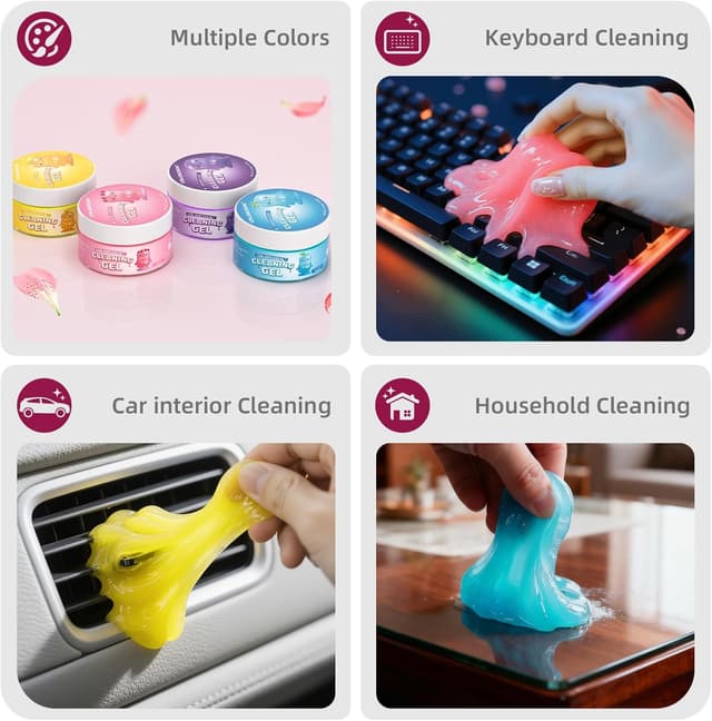 Detalle de ColorCoral Car Cleaning Gel 2 Pack (Reusable Lemon & Rose Scent) for Dust Remover Putty