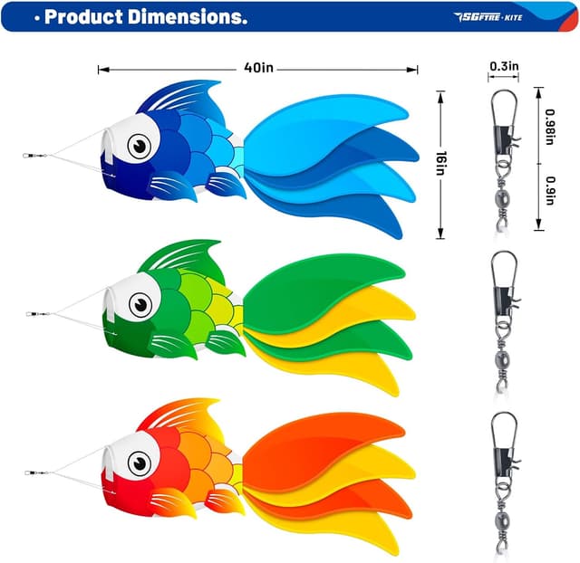 Detalle de SGftre Fisch-Windsack (3er-Set) – wetterfester Windsack für Garten, Balkon, Strand & Boot