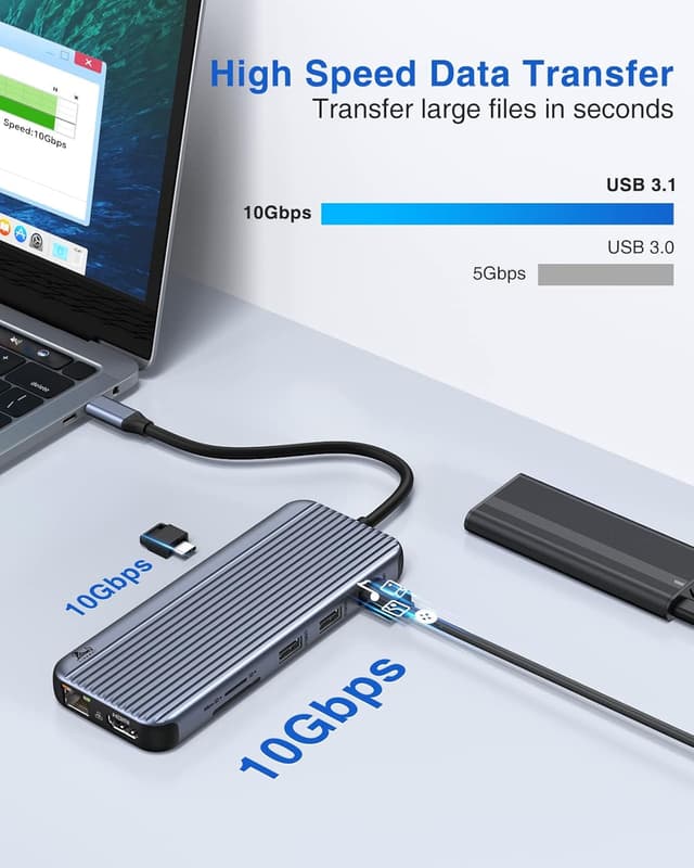 Thumbnail 3 de Docking Station Triple Display 12‑in‑1 USB‑C Dockingstation – 100W PD, 8K HDMI, 2×DP, Ethernet, Kartenleser