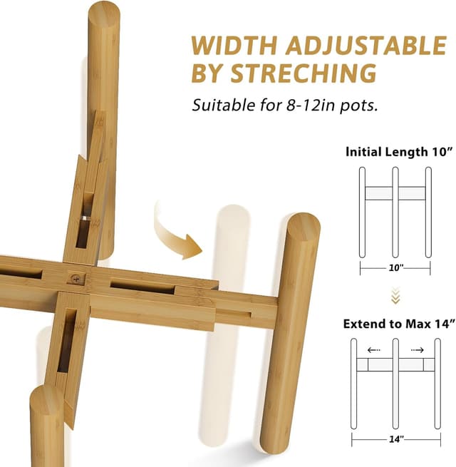 Detalle de Portapiante da interno Bamworld con piedistallo telescopico regolabile (bambù naturale) altezza 32 cm