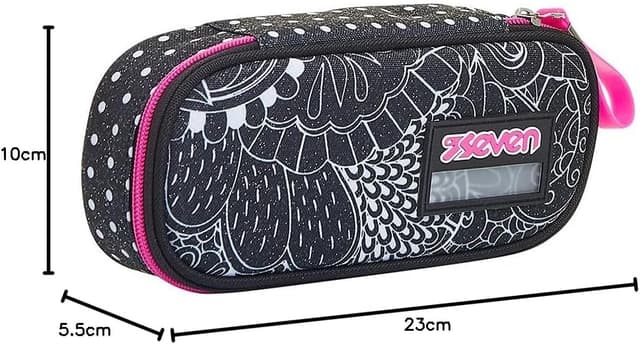 Detalle de Seven Portapenne Scuola Round Plus Yantry Girl Nero: bustina ovale con taschino ed elastici