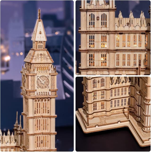 Detalle de RoWood 3D Holzpuzzle Big Ben Modellbausatz mit LED – DIY Bastelset für Erwachsene