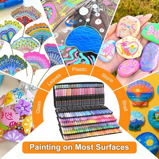 Thumbnail 6 de Efimeso 240 Couleurs – feutres acryliques à pointe nylon (avec sac de rangement) pour peindre sur roche, toile, bois et plus