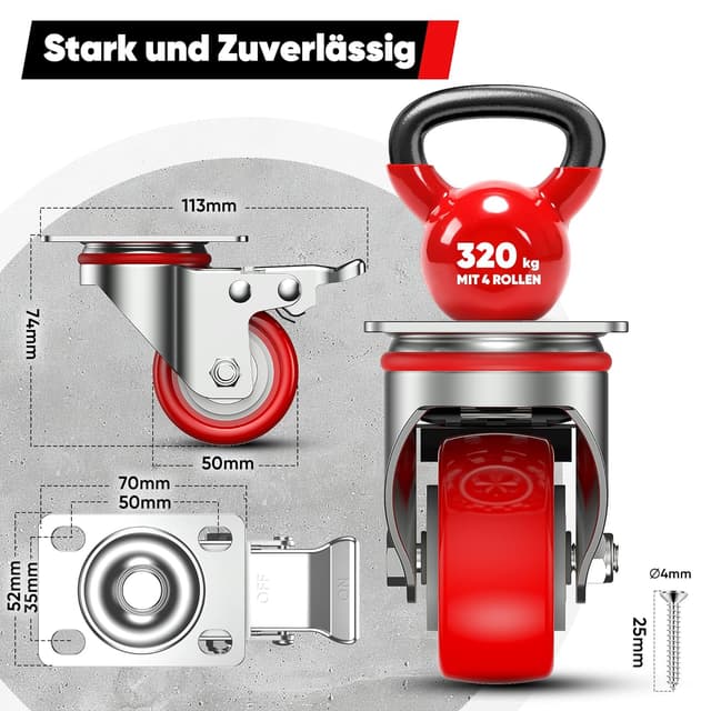 Thumbnail 5 de Deutnart Schwerlastrollen 50mm Möbelrollen