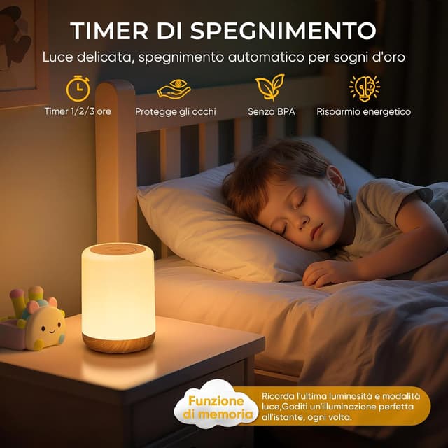 Detalle 2 de VIWAVE Lampada da comodino LED touch ricaricabile senza fili con 256 colori RGB e timer