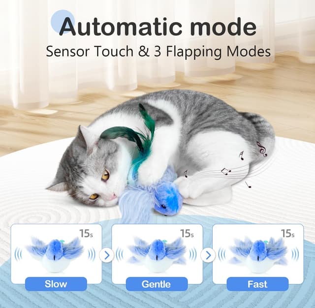 Detalle 2 de Migipaws Cat Toys Interactive Lifelike Flapping Bird with Catnip (clamp-on hanging & USB rechargeable)