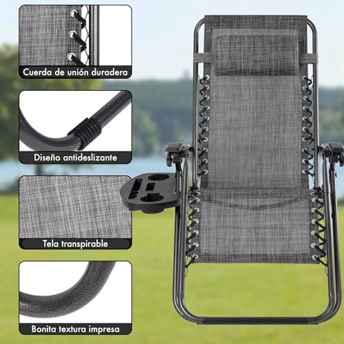Thumbnail 7 de T-LOVENDO Pack de 2 tumbonas o sillas de exterior plegables Gravedad Zero (2 unidades) Gris