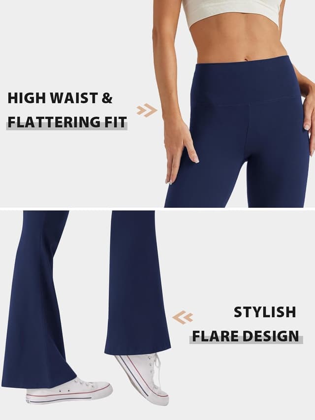 Detalle de Pantalon de yoga femme Glacspyg taille haute évasée, stretch 4 sens pour entraînement et running