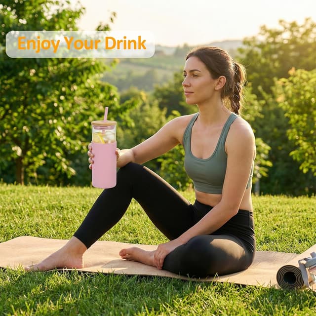 Thumbnail 6 de Tronco 20 oz Glass Tumbler with Lid and Straw (Bamboo Lid + Silicone Sleeve) — BPA-Free