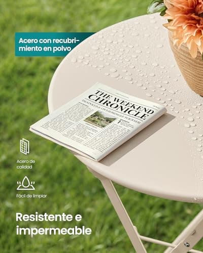 Detalle de SONGMICS GGF036LZ01: juego de jardín exterior plegable de 3 piezas (2 sillas y 1 mesa) beige capuchino