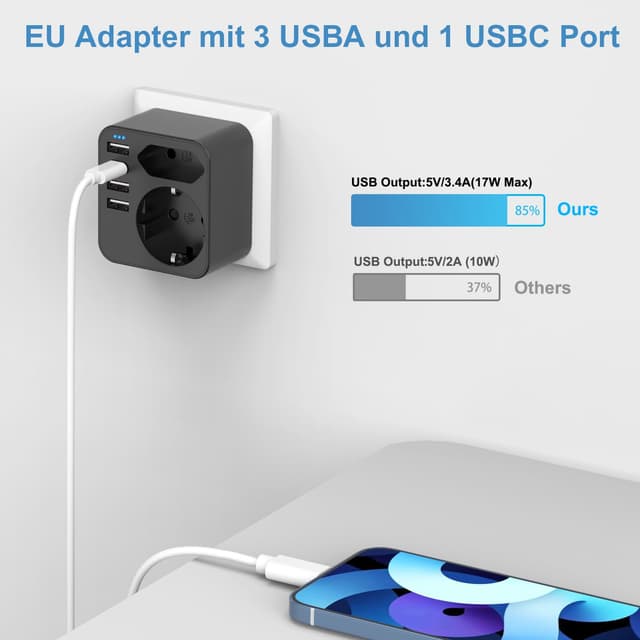 Detalle 2 de Rwest X Mehrfachsteckdose mit 4 USB Ports