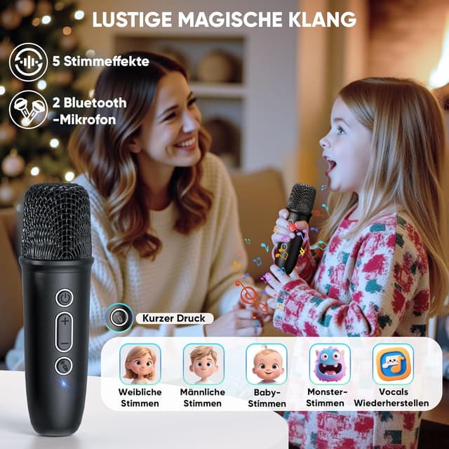 Detalle de Dislocati Karaoke-Maschine mit 2 Karaoke-Mikrofonen, Bluetooth-Lautsprecher & Disco-Licht – für Kinder und Erwachsene (3–15 Jahre)