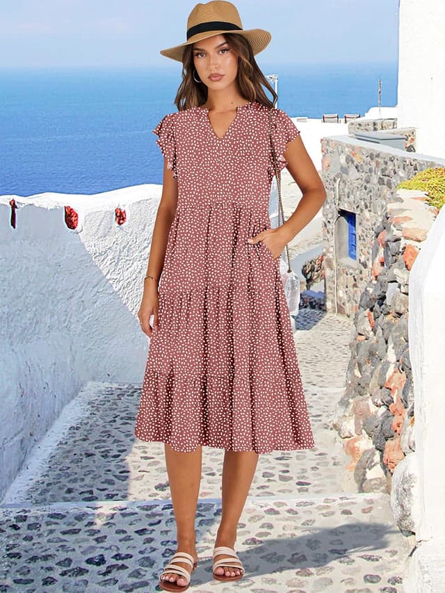 Detalle 2 de ANRABESS Womens Summer Dress V‑Neck Midi Sundress
