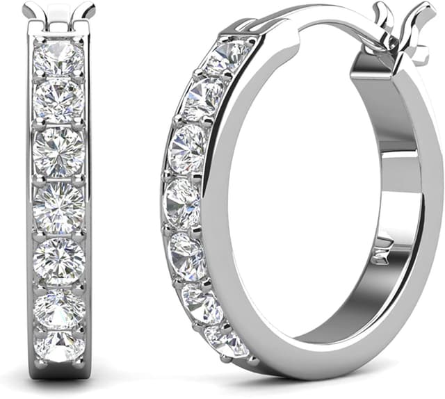 Detalle de Hoop Loop Earrings in 18K White Gold with Sparkling Crystal & Gift Box