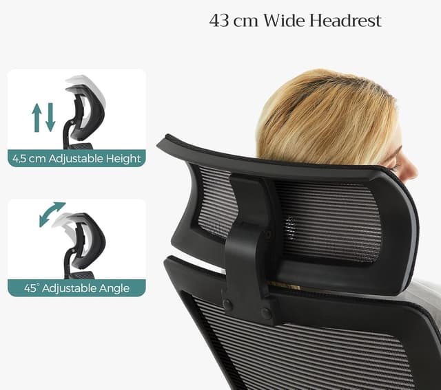 Thumbnail 5 de SONGMICS Bürostuhl OBN55BK mit Netzbespannung, verstellbarer Lendenstütze, Kopfstütze und Armlehnen