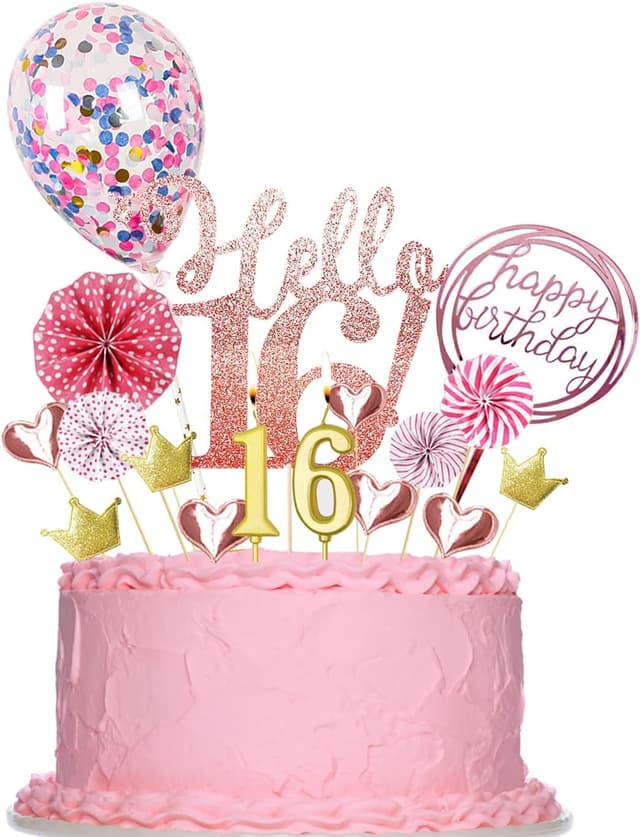 Detalle de Yitla 16. Tortendeko Geburtstag Frau mit 16th Kerzen & Glitzer-Topper, 20 Stück