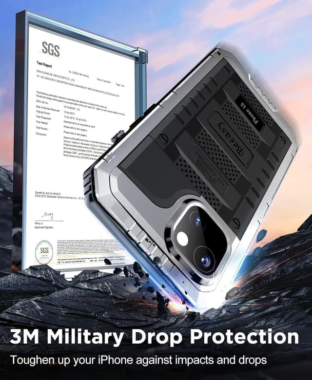 Detalle de Beeasy Robust Series iPhone 15 Waterproof Heavy Duty Case (Silver) – full-body shockproof armour cover