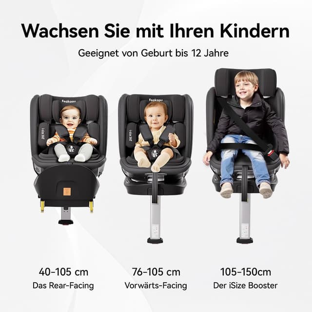 Detalle 2 de Reboarder 360 Drehbar mit Isofix – 0–12 Jahre (40–150 cm) i-Size Kindersitz mit Getränkehalter, Liegeposition