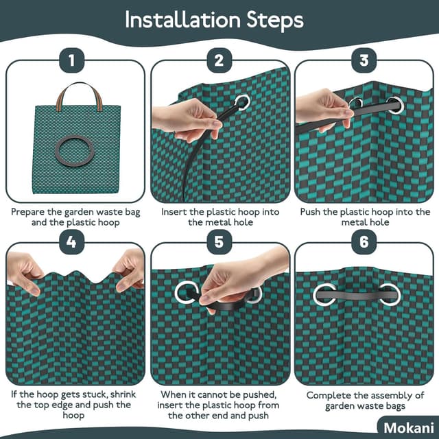 Detalle 2 de Mokani sacchetti per rifiuti da giardino da 120 l (con manici) – 3 sacchi riutilizzabili e pieghevoli