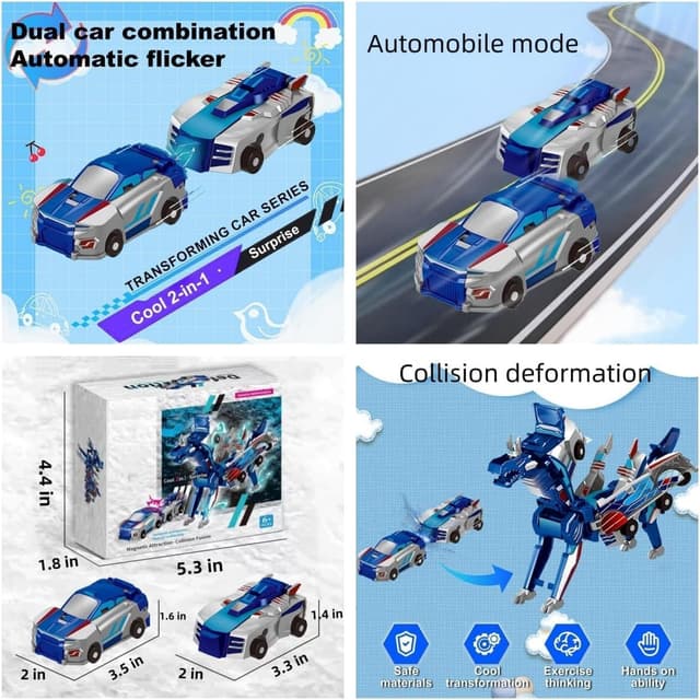 Thumbnail 6 de Felly Dragon transforming car robot toys (2-car set) with magnetic automatic deformation