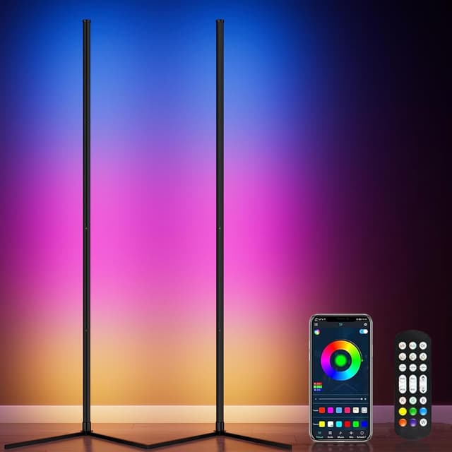 Detalle de Uocub LED Corner Floor Lamp (2 Packs) with RGB, App & Remote, Music Sync