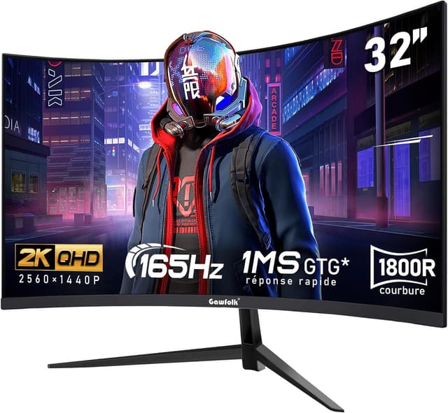 Detalle de Gawfolk Écran PC 32 pouces incurvé 2K WQHD 165 Hz (HDMI/DisplayPort) 100×100 VESA