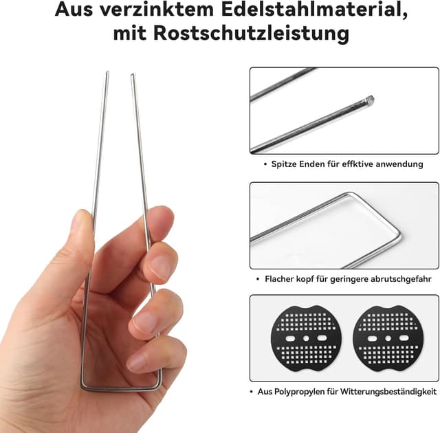 Detalle 1 de Unkrautvlies Haken 50 Stk U‑förmige Erdanker mit Scheiben