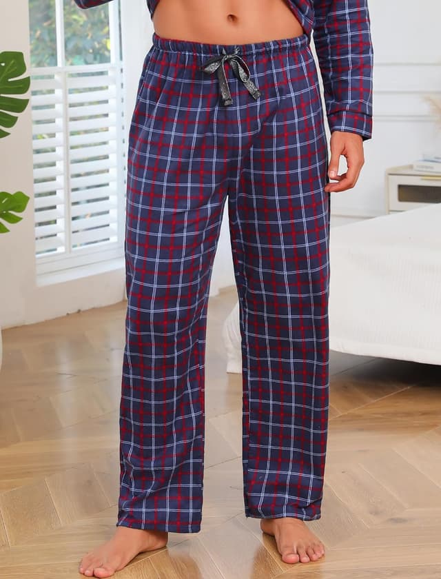 Detalle 2 de ENJOYNIGHT men’s flannel cotton plaid pyjama bottoms with drawstring