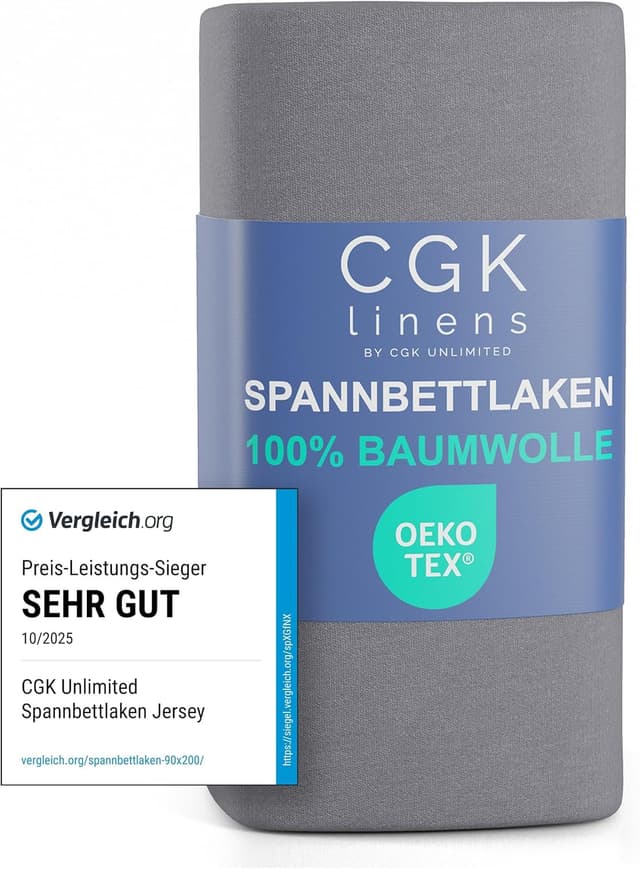 Detalle de Spannbettlaken Jersey 90x200 cm aus 100% Baumwolle – dunkelgrau, für Matratzen bis 30 cm
