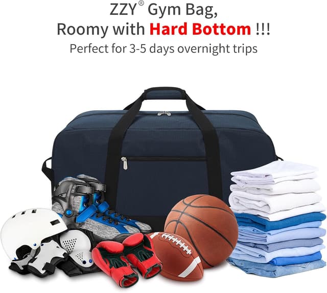 Detalle 2 de ZZY Sac de sport homme 55L avec fond rigide détachable – Sac de voyage weekend, gym, camping et randonnée, bleu marine