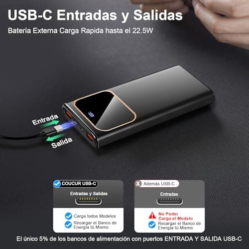 Detalle de Coucur Power Bank Fast Charging 10000 mAh con carga rápida USB-C 22,5 W