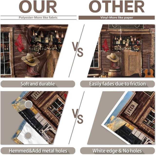 Detalle de Luminora Western Cowboy Photography Backdrop (Fabric) 8x6ft – Rustic Country Bar Wooden House Wild West background