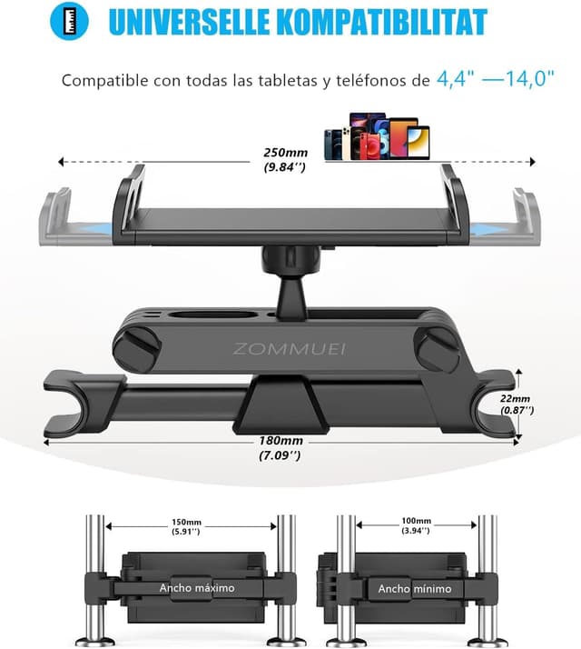 Thumbnail 4 de Zommuei Soporte Tablet Coche 360° para reposacabezas
